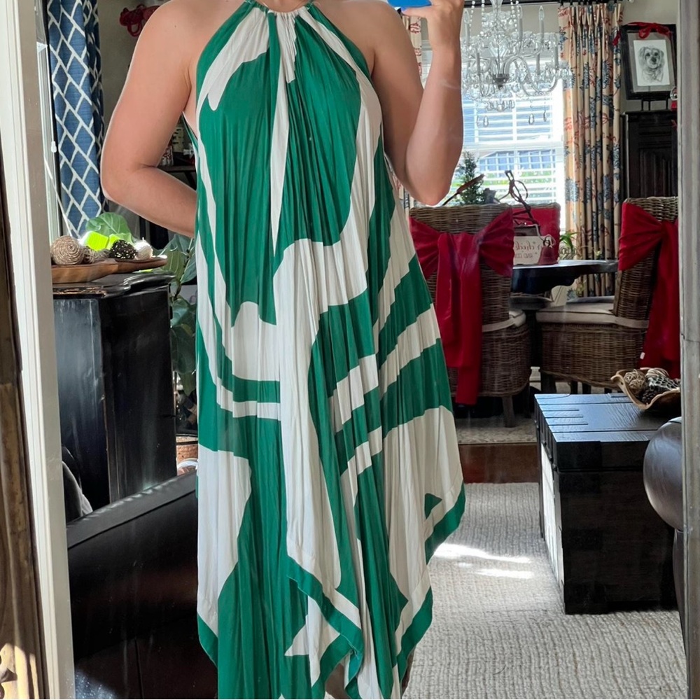 Anthropologie Asymmetrical Green and White Dress